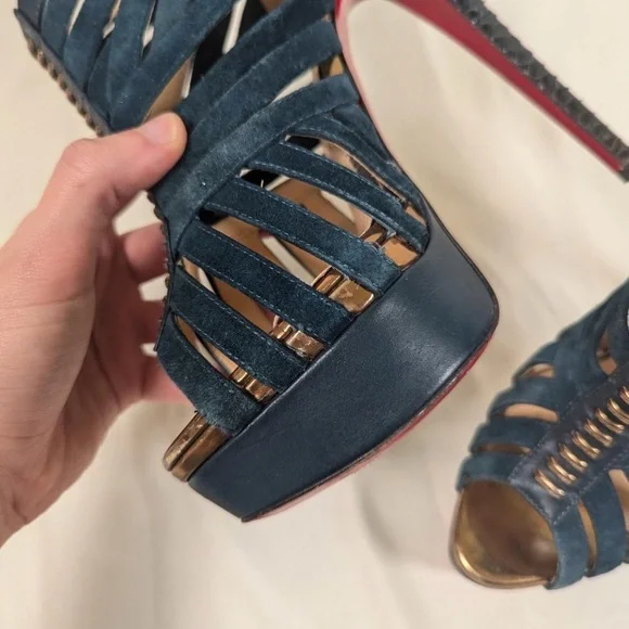 Christian Louboutin Karina Teal Suede Python Booties EU 37 (US 6–6.5) - Picture 2 of 8